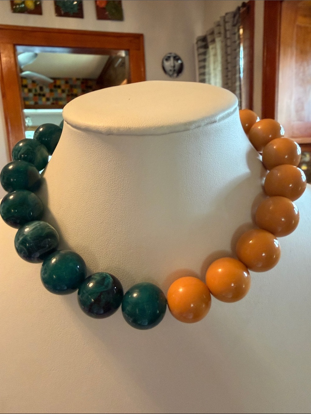 Audrey Limoges Collection Statement Beaded Necklace in Teal and Mustard